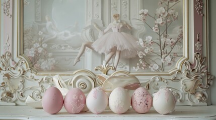 Russian ballet Easter eggs with tutus and ballet slippers - obrazy, fototapety, plakaty