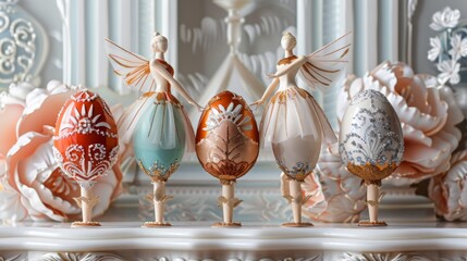 Russian ballet Easter eggs with tutus and ballet slippers - obrazy, fototapety, plakaty