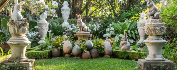 Foto op Canvas Sculpture garden elegance bunnies among classical sculptures © WARIT_S