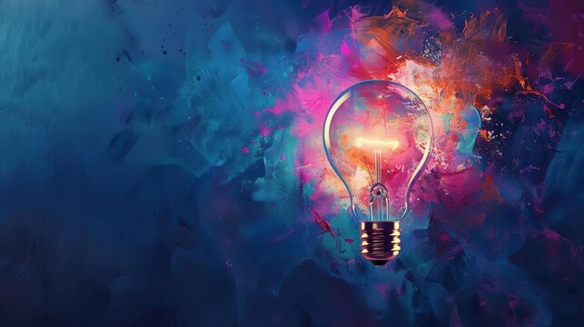 Creativity concept with a lightbulb made from an oil paint mix, artistic illustration of innovation and ideas, Concept illustration