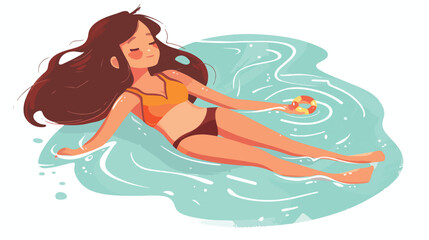 Illustration of a girl enjoying the pool on a white