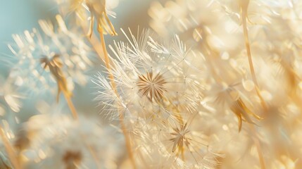 Delicate Dandelion Seeds Dispersing in the Wind, Beautiful Macro Photography Floral Concept