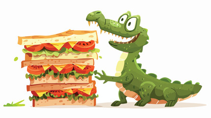 Illustration of a hungry crocodile in front of a bi