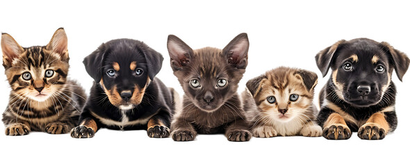 "Kittens and Puppies Together: White Background Isolation"



