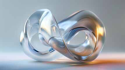 abstract translucent amorphous glass flowing fluid waves on white background.