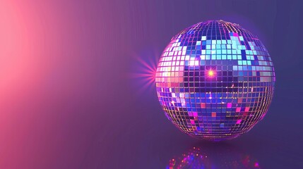 Fototapeta na wymiar Disco ball reflecting colorful lights, vintage party decoration, minimalist style vector illustration