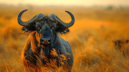 Buffalo Stance African Savannah Twilight Safari Travel Wildlife Horns Wild Africa
