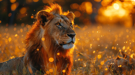 Lion in the Golden Light of Dusk Africa Safari Travel Majestic Regal
