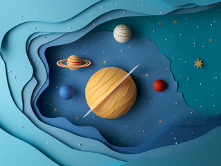 Galaxy and solar system, minimalist paper cutout, artistic design.