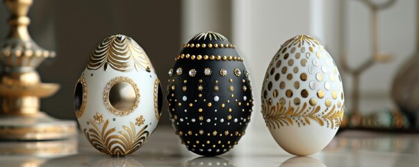 Vintage glamour Easter eggs detailed with Art Deco golds and blacks - obrazy, fototapety, plakaty