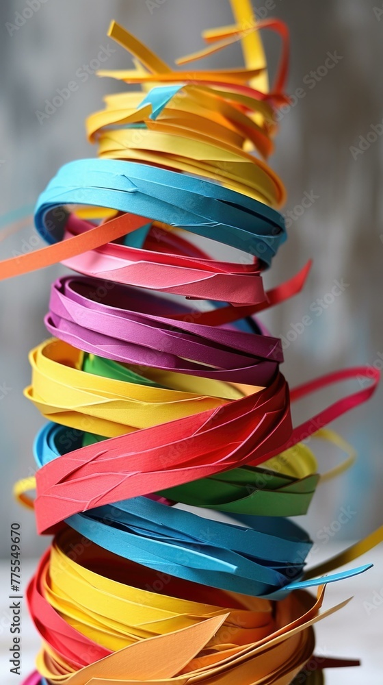 Aufkleber a stack of colorful paper ribbons on a table. generative ai.
