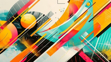 Dynamic Abstract Composition with Geometric Shapes and Bright, Contrasting Colors, Modern Art