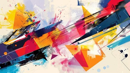 Dynamic Abstract Composition with Geometric Shapes and Bright, Contrasting Colors, Modern Art