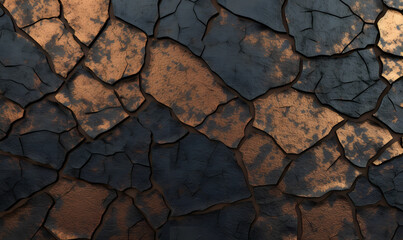 Cracked black Dragen Hide copper rust bronze aluminium rough Tileable Texture, Generative AI