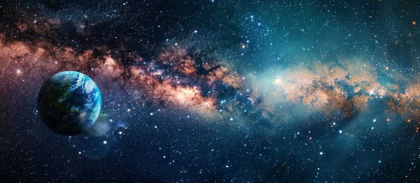 Earth and galaxy view from space