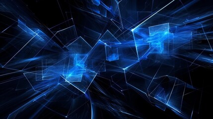 Naklejka na ściany i meble abstract futuristic tech blue cubes floating on a black background