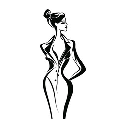 drawing of a businesswoman Silhouette on white background
