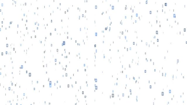 Futuristic computer blurred matrix binary numbers loop falling down on clean white copy space background.