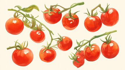 Cute Cherry Tomatoes, high resolution, high quality, high detail, in the style of clip art