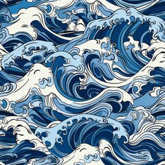 Fototapeta premium seamless pattern japanese wave illustration