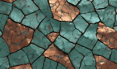 Cracked green Dragen Hide copper rust bronze aluminium rough Tileable Texture, Generative AI