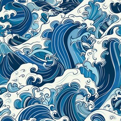 Fototapeta premium seamless pattern japanese wave illustration