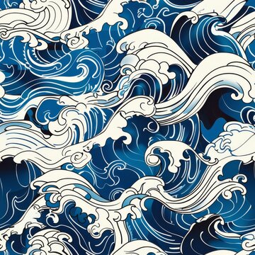 seamless pattern japanese wave illustration