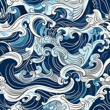 seamless pattern japanese wave illustration