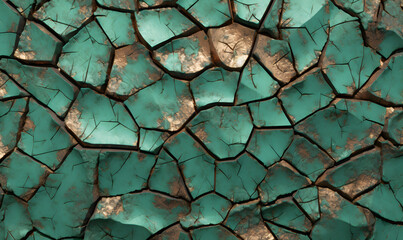 Cracked green Dragen Hide copper rust bronze aluminium rough Tileable Texture, Generative AI