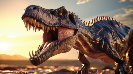 generated illustration of roaring Tyrannosaurus rex .