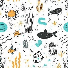 seamless underwater colorful doodle pattern