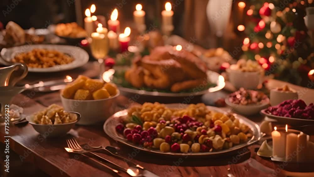 Poster table set with food and candles generative ai