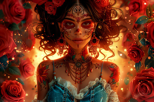 beautiful mexican woman with roses