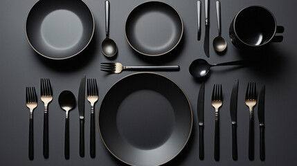 黒で統一されたテーブルウェア
