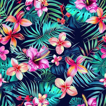 seamless decorative tropical flowers pattern