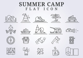 collection set of summer camp line icon illustration design