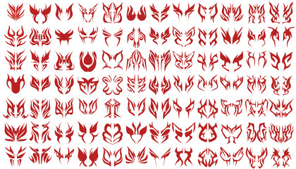 A collection of red tribal design sets. Perfect for tattoo, sticker or logo design collections