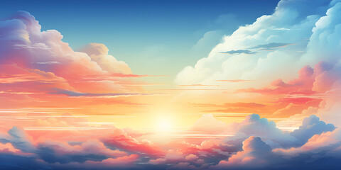 Glorious Sunrise Sky White Yellow and Pink Hues blissful serene morning glow sunlight and blue background
