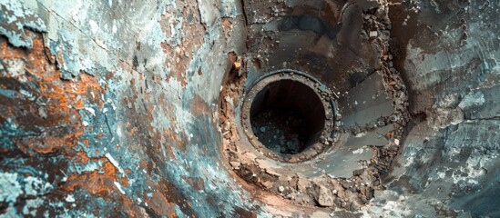 Rusted metal pipe with a hole - obrazy, fototapety, plakaty