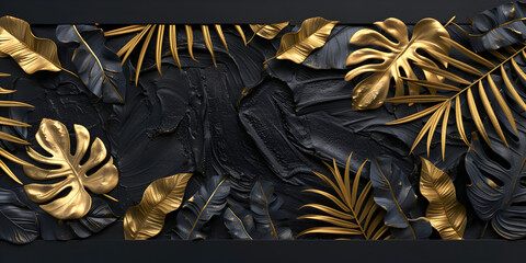 A luxurious business background with a pattern of golden leaves against a black velvet backdrop.

