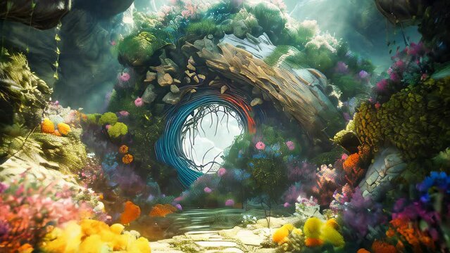 Animation of a magical enchanted garden in the spring