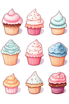 Hand drawn cartoon delicious cupcake illustration material
