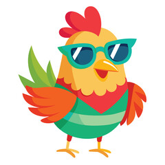 Fototapeta premium Hen colorful watercolor cartoon kawaii character animal pet isolated sticker illustration