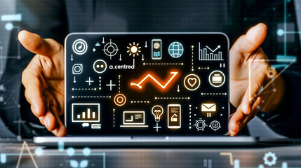 Title: "Digital Icon"

Art Description: Hands holding digital icons symbolizing advanced themes against a blurred background, conveying sophistication and innovation.
