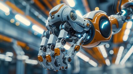 Fototapeta premium Automated robot arms work in machinery areas in factories, robots used in industrial production for precision