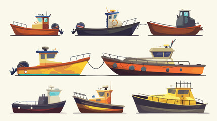 Illustration of different kind of boats 2d flat car