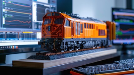 Project Manager and Chief Mechanical Engineer, Computer Display Point Displaying a 3D electric train model in CAD Software