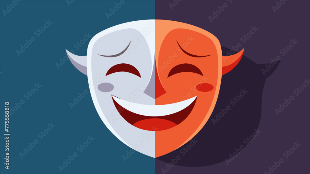 Aufkleber a mask with a happy expression on one side and a frowning expression on the other symbolizing the em