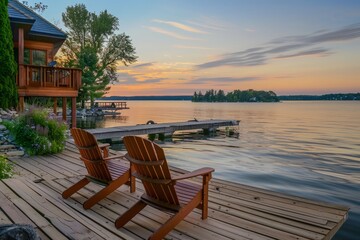 Professional Photography of a Waterfront Property With a Private Dock, Boathouse, and Serene Lake Views, Generative AI