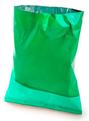 Food Packaging, Foil and plastic snack bags mockup bag opening cut isolate on white background,...